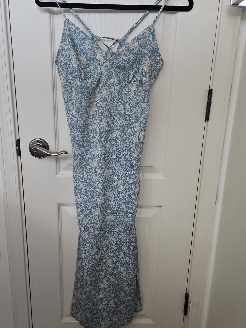 Timing Light Blue Floral Slip Dress with Spaghetti Straps